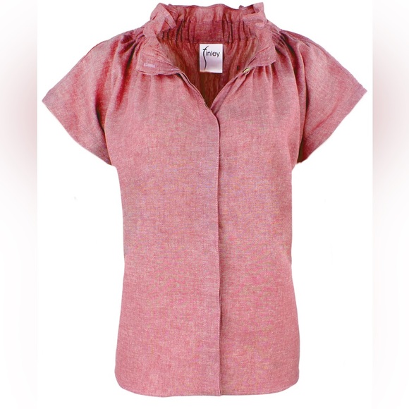 Finley Tops - Finley Jenny Ruffle Accent Hemp Blend Pink Flutter Sleeve Shirt